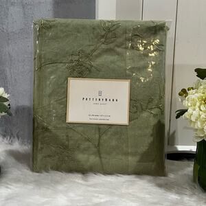 NEW Pottery Barn Remy Cotton Floral Embroidered Pole Pocket Drape 84” Celery NWT